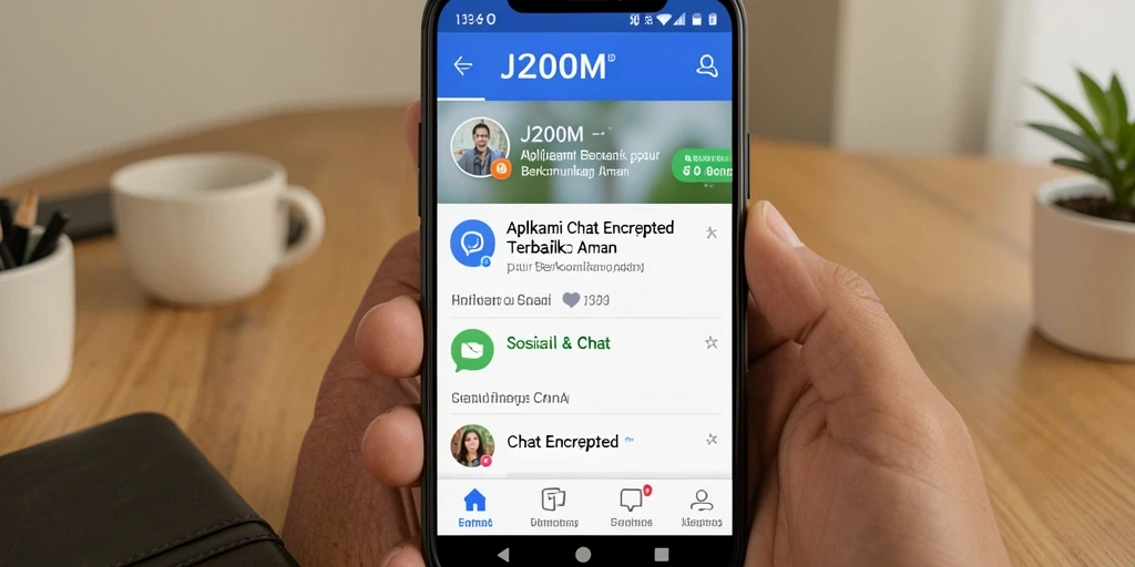Antarmuka utama J200M dengan fitur Chat Encrypted yang aman.