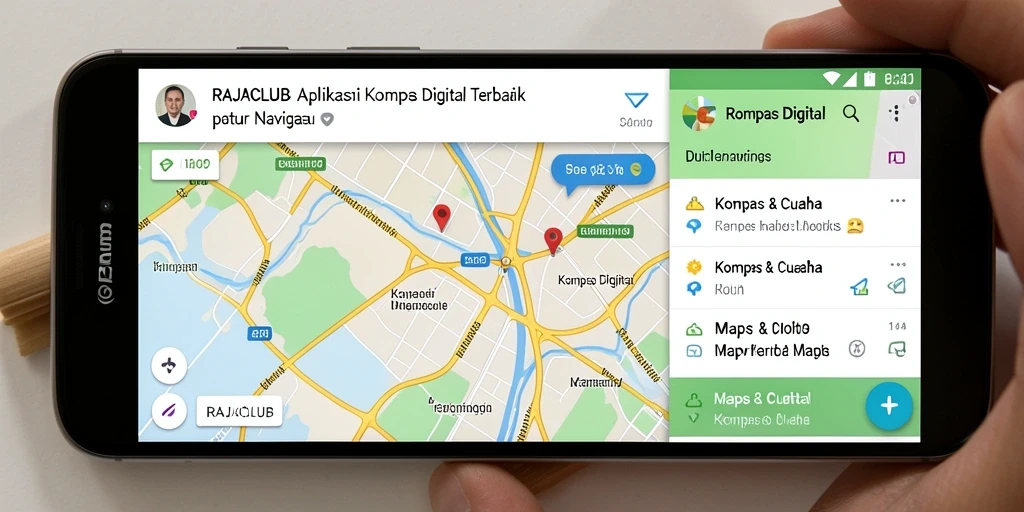 Antarmuka RAJACLUB menampilkan fitur kompas digital yang intuitif.
