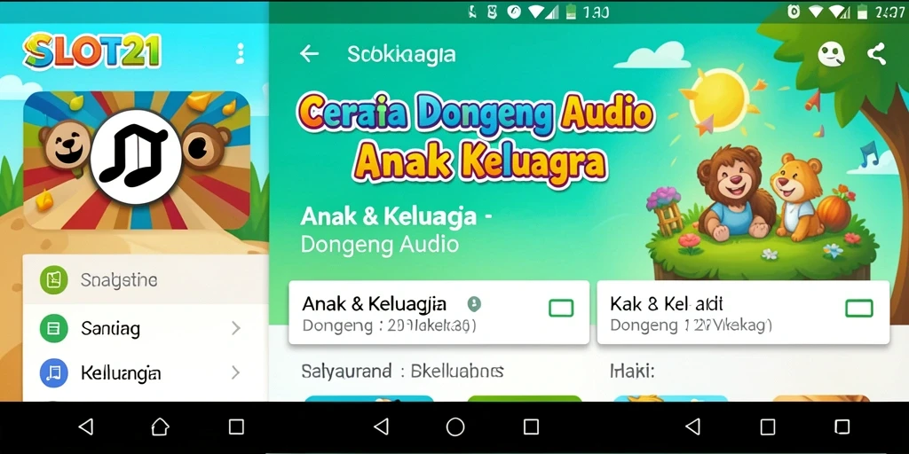 Tampilan antarmuka SLOT21 yang ramah anak dengan pilihan cerita menarik.