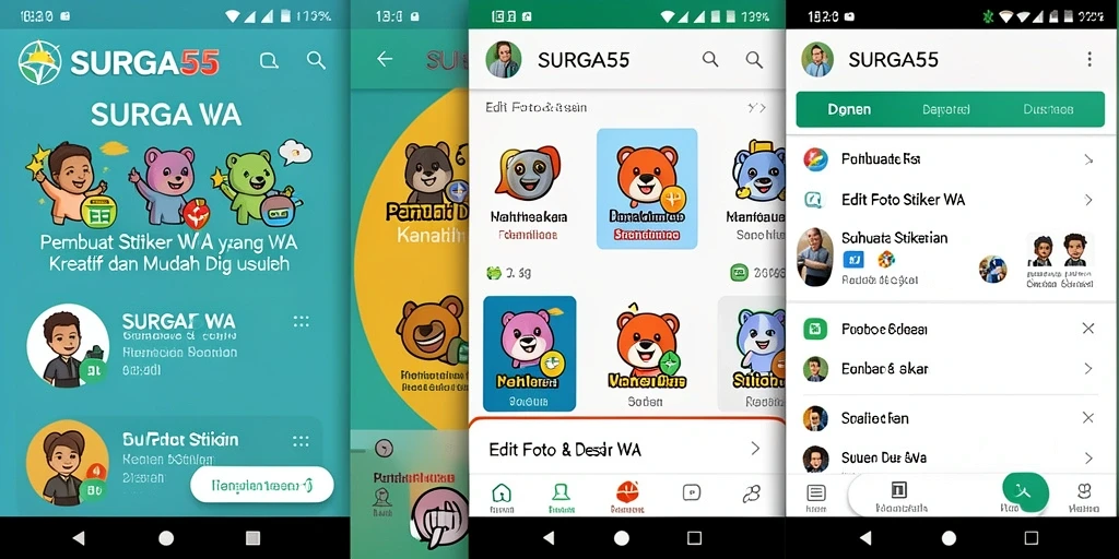 Tampilan antarmuka SURGA55 dengan fitur Pembuat Stiker WA yang menarik.